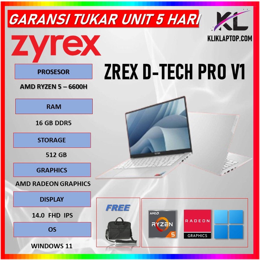 ZYREX D-TECH PRO V1 RYZEN 5 6600H 16GB 512GB W11 14.0 FHD IPS