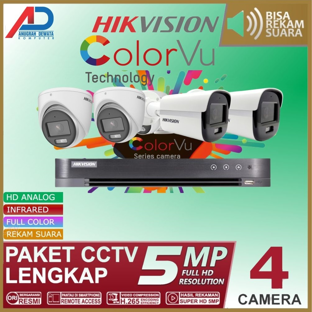 PAKET CCTV HIKVISION 5MP COLORVU AUDIO 4 CAMERA FULL SET