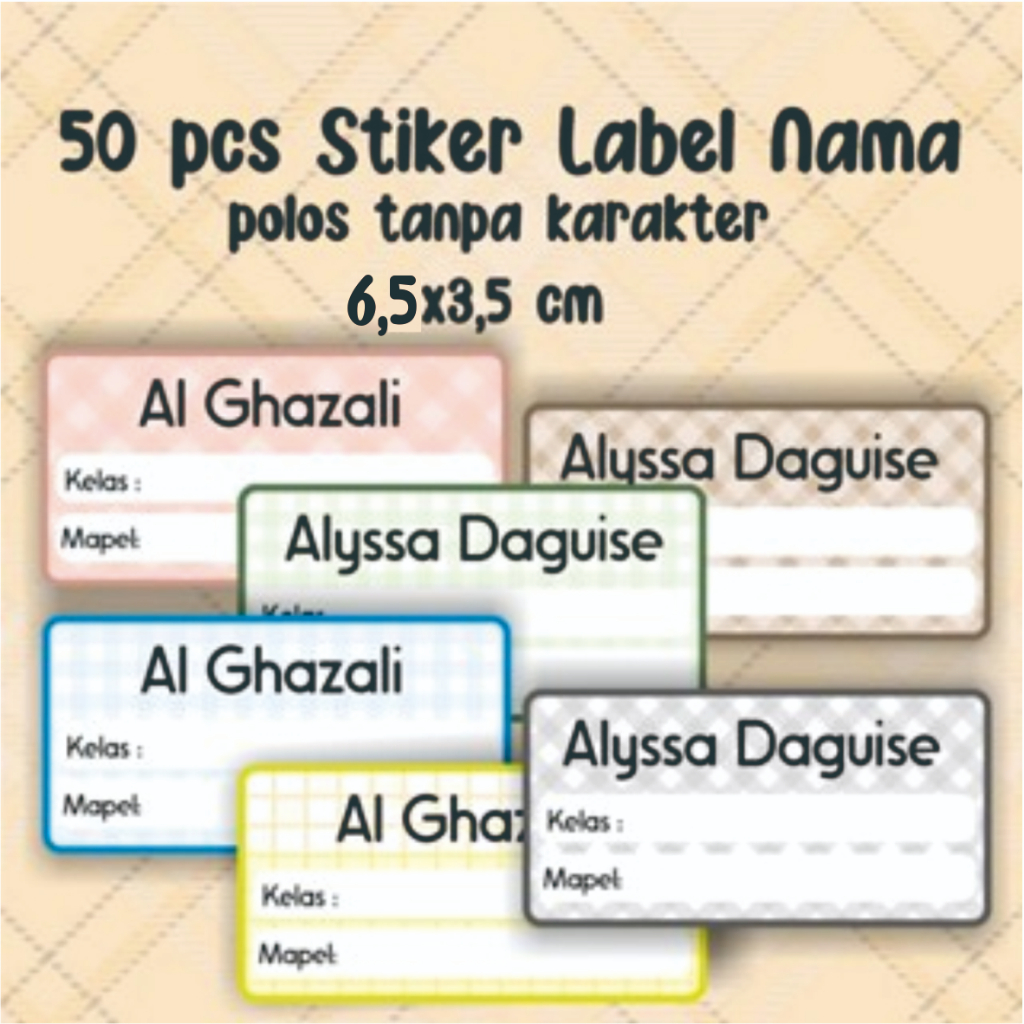 

50 pcs 7x3,5 cm Stiker label nama waterproof glossy, custom nama stiker buku (JAMAS)