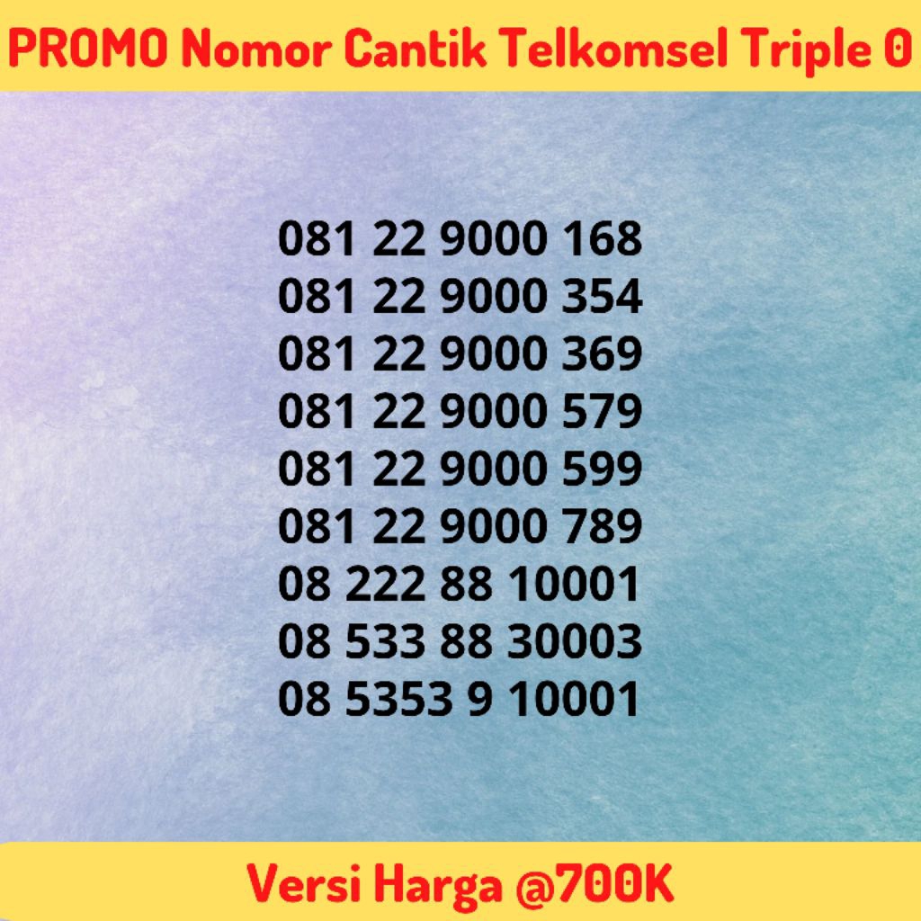 Nomor Cantik Telkomsel Seri Triple 0 / 000 / Ribuan Tengah Versi @700K - Kartu Perdana Simpati Rapi