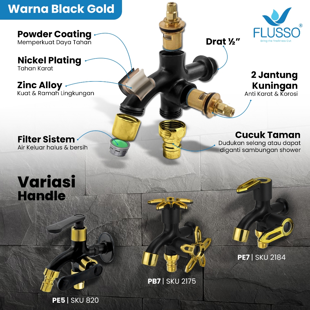 Limaukuit_Space Flusso Kran Air Double Keran Shower Cabang Black Silver Flusso Series Kran Shower