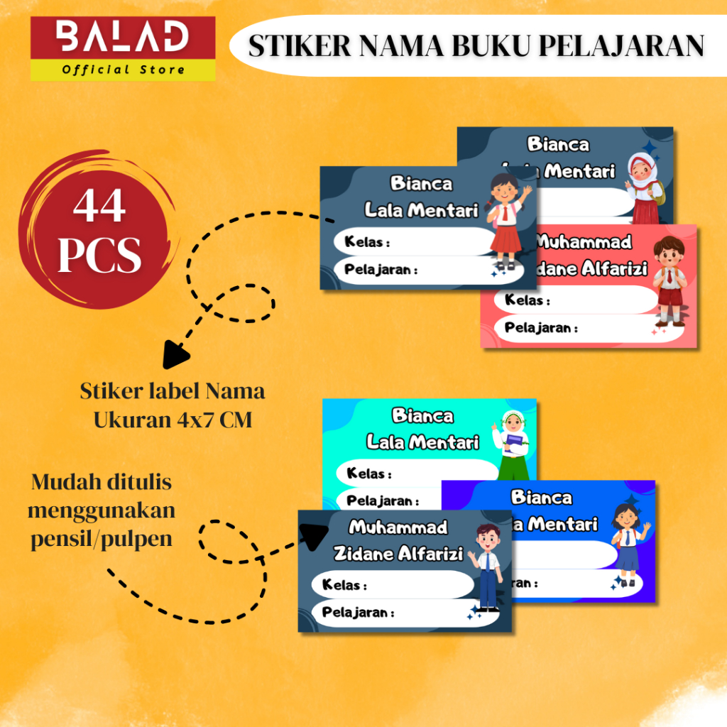 

44 PCS Stiker Label Buku Pelajaran Stiker Nama Buku / Stiker Custom Nama Buku Pelajaran Sekolah Anak