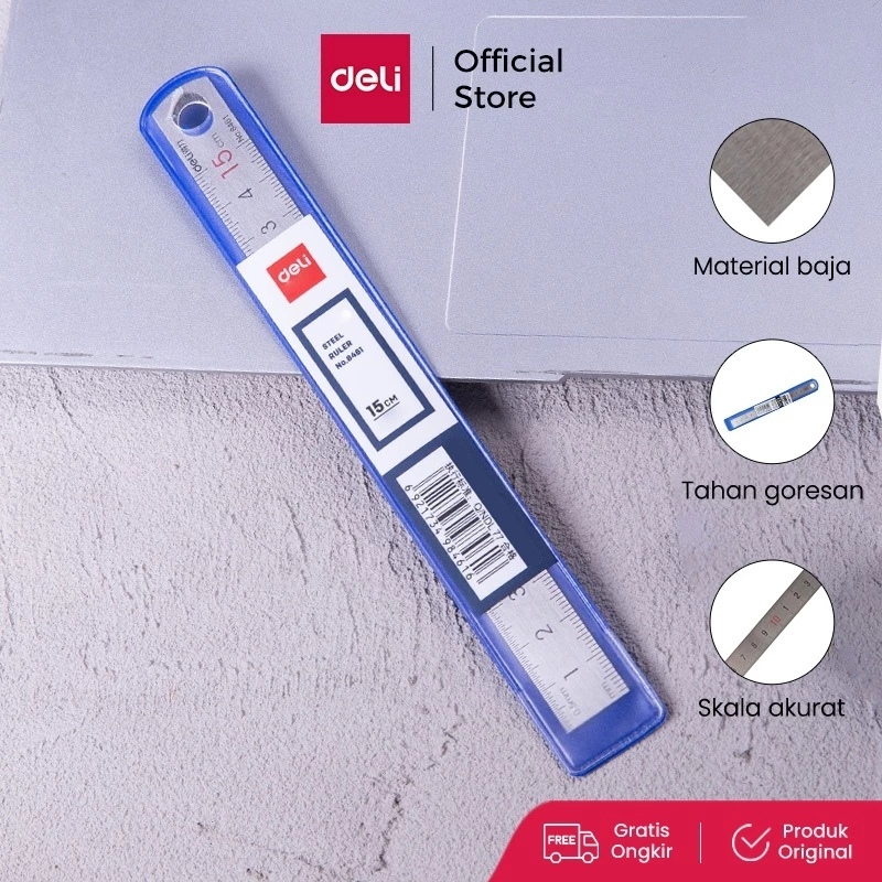 

Deli Penggaris baja berkualitas tinggi tahan gores 15CM 8461