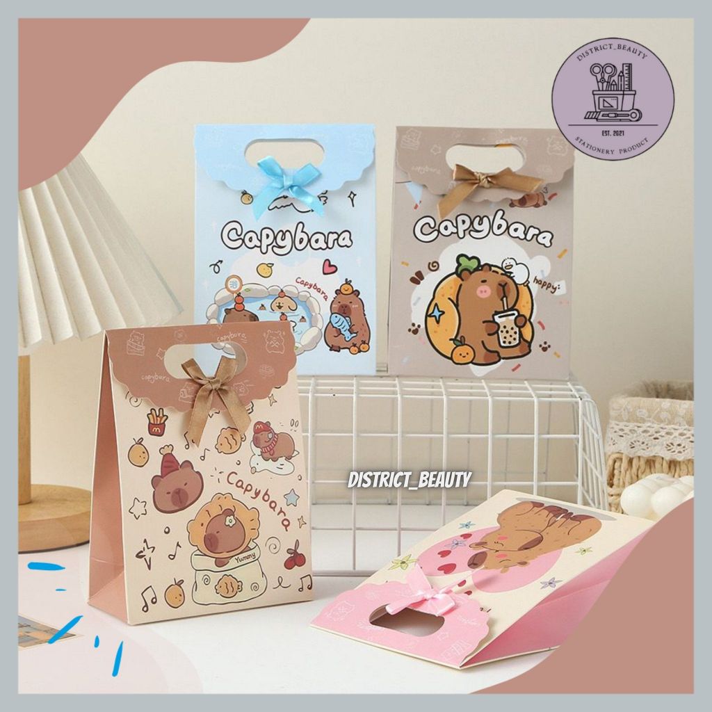 

PAPERBAG PAPER BAG TAS KADO HAMPERS SOUVENIR TAS ULANG TAHUN MOTIF CAPYBARA KAPIBARA GOODIE BAG KARAKTER KARTUN CAPYBARA LUCU TERMURAH