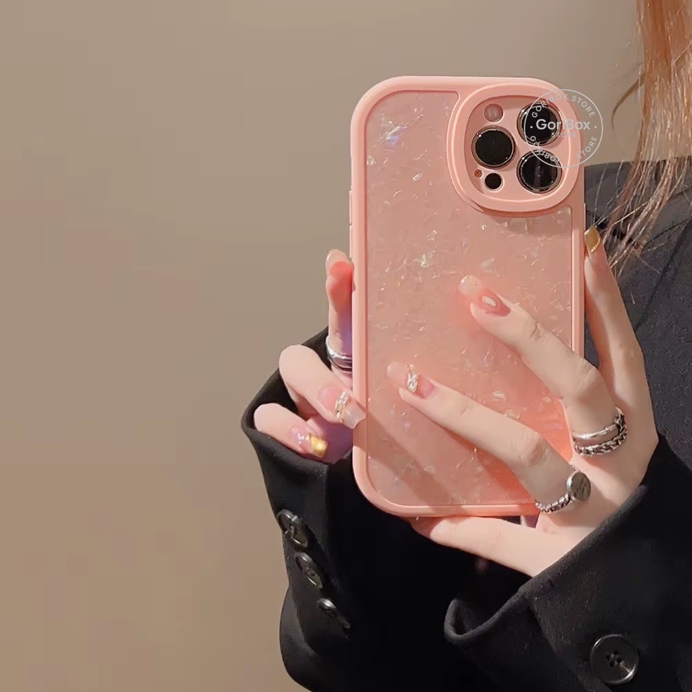 GORIBOX Silikon Pearl Shell Pattern Black Pink Case - Casing Hp For Iphone X Xs Xr 11 12 13 14 15 Pr