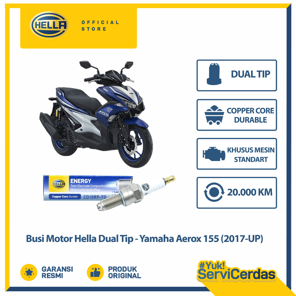 Busi Motor Yamaha Aerox 155 2017 up Hella Dual Tip CD10RP-7D - Busi Aerox 155