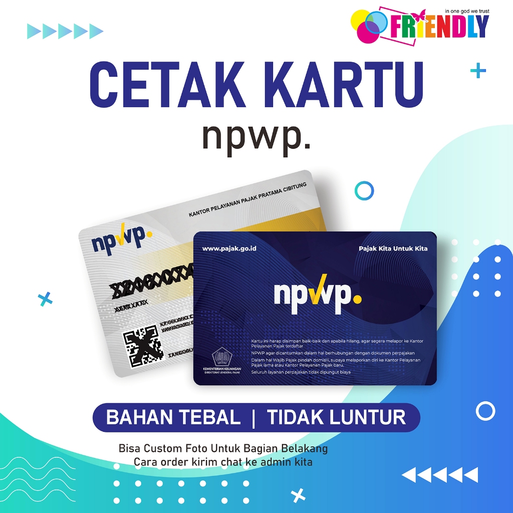 

Cetak kartu NPWP | Bahan tebal dan tidak pudar atau luntur