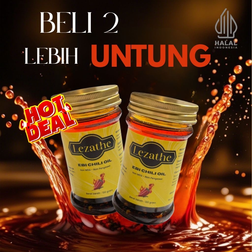 

Lezathe Ebi Chili Oil Halal Pedas Premium – Paket Promo 2 botol @120gram - Topping Nasi Mie Enak Gurih -