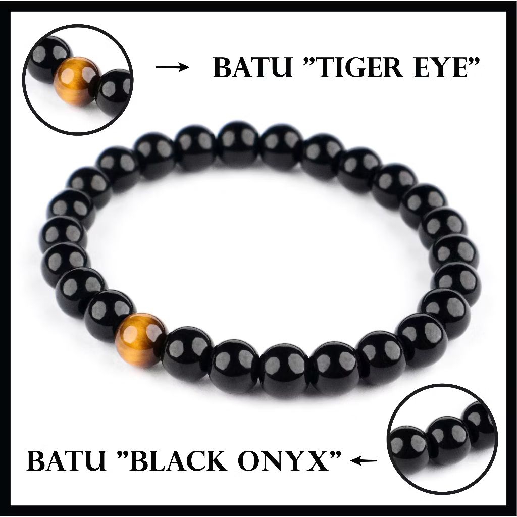 gelang batu akik black onix dan 1 batu tiger eye