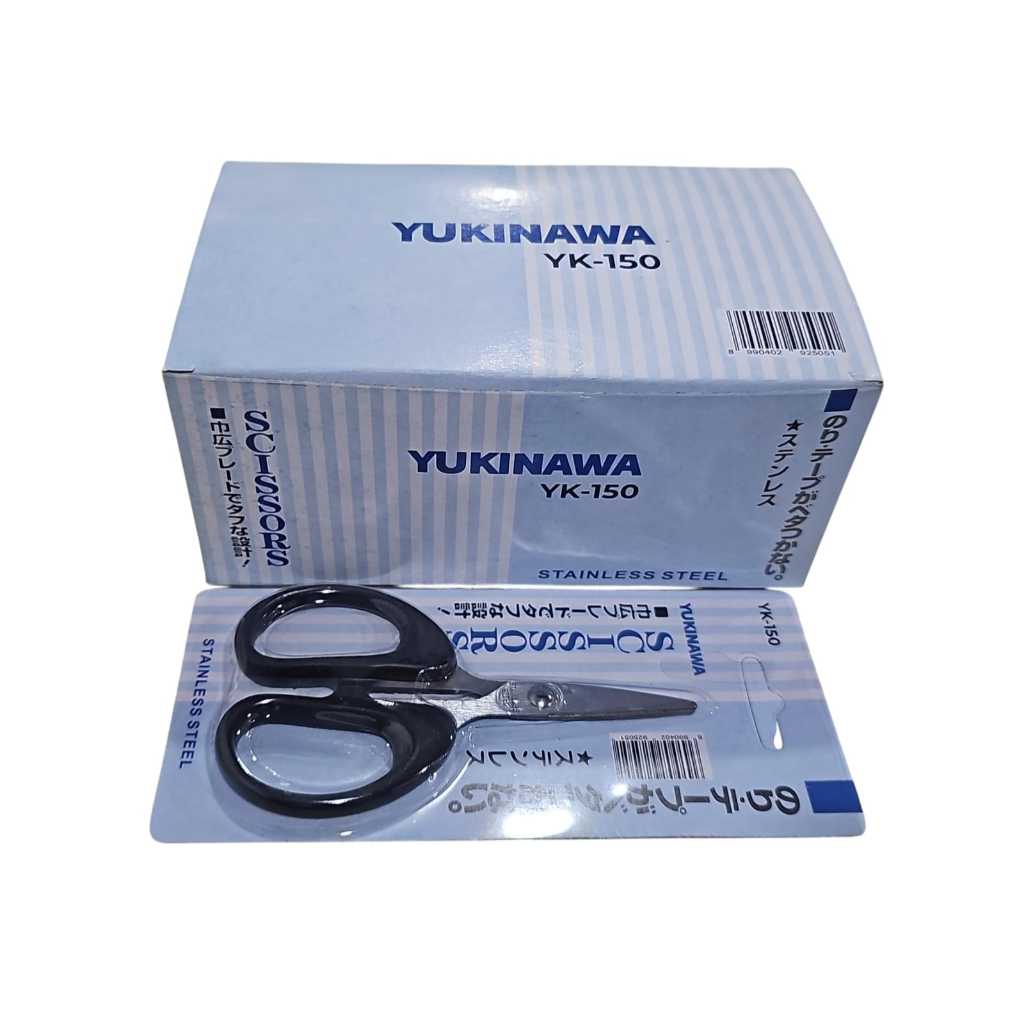 Gunting Kertas Kain Tajam lancip Stainless Steel Ukuran Kecil Medium Sedang Tanggung Besar 12 16 20 cm 4 inch 12CM 6 inch 16CM 8 inch 20CM Baja Tahan Karat Kuat Scissors Multifungsi Gagang Hitam YUKINAWA YK-150 TK-170 YK-190 Soft Grip Gunting Kantor ATK
