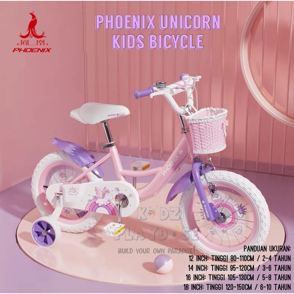 [READY] Sepeda Anak Perempuan Phoenix Unicorn - 12, 14, 16 dan 18 Inch