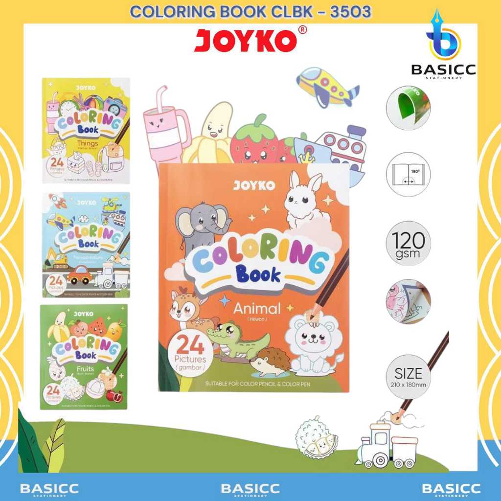 

Joyko Buku Mewarnai Coloring Book Motif Animal Things Fruits Transport CLBK-3503 | @1 Buku