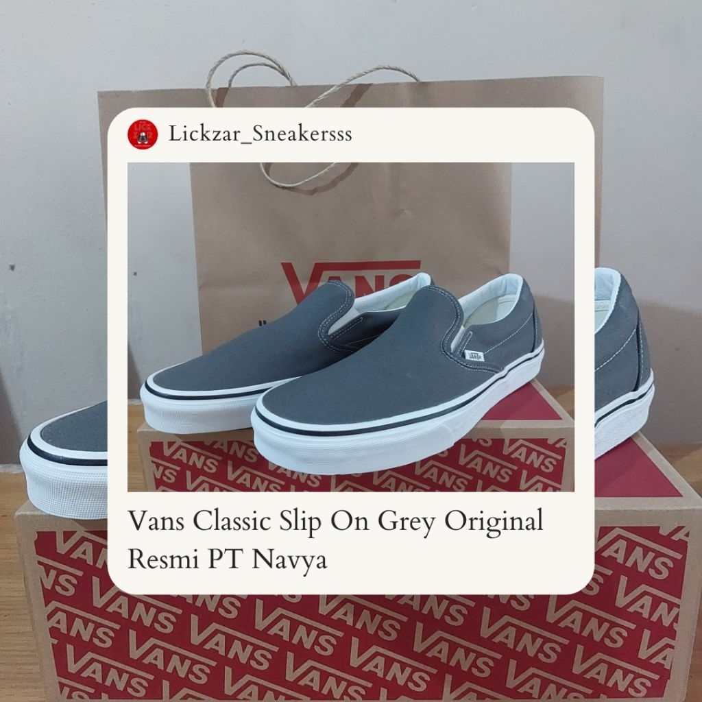 Vans Classic Slip On Charcoal Grey Original Resmi Navya