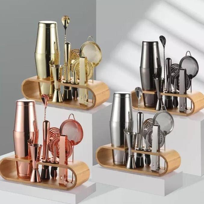 Premium Boston Shaker set Wooden Rak 11pcs / Shaker Set Bartender