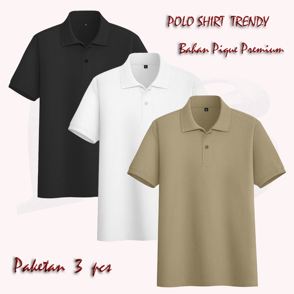 PS | Paket 3 pcs Kaos Polo Shirt Polos Lengan Pendek | Seragam Kerja / Komunitas / Acara