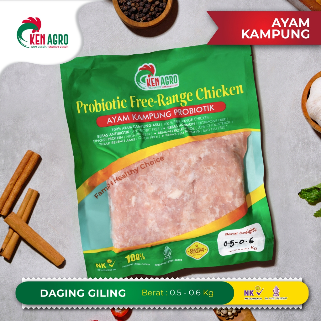 

Ken Agro Ayam Kampung Probiotik Daging Giling Dada Paha 0.5-0.6 kg Frozen