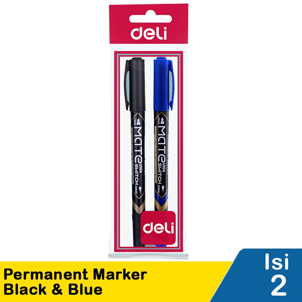 

Deli permanent marker blue & black pck Spidol