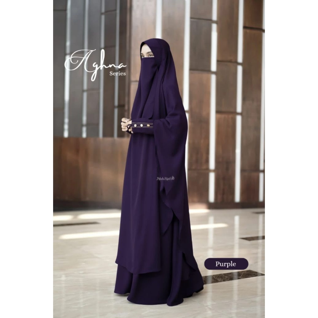 Warna Purple ( Ungu tua / ungu Terong) Gamis Abaya Jubah Akhwat AFADA HIjab Aghna Series Soft Pad