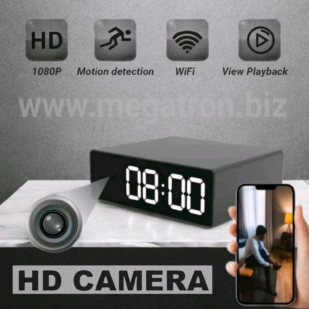 Wifi Spy Camera model Jam Meja - Pantai Live via HP android/iOS