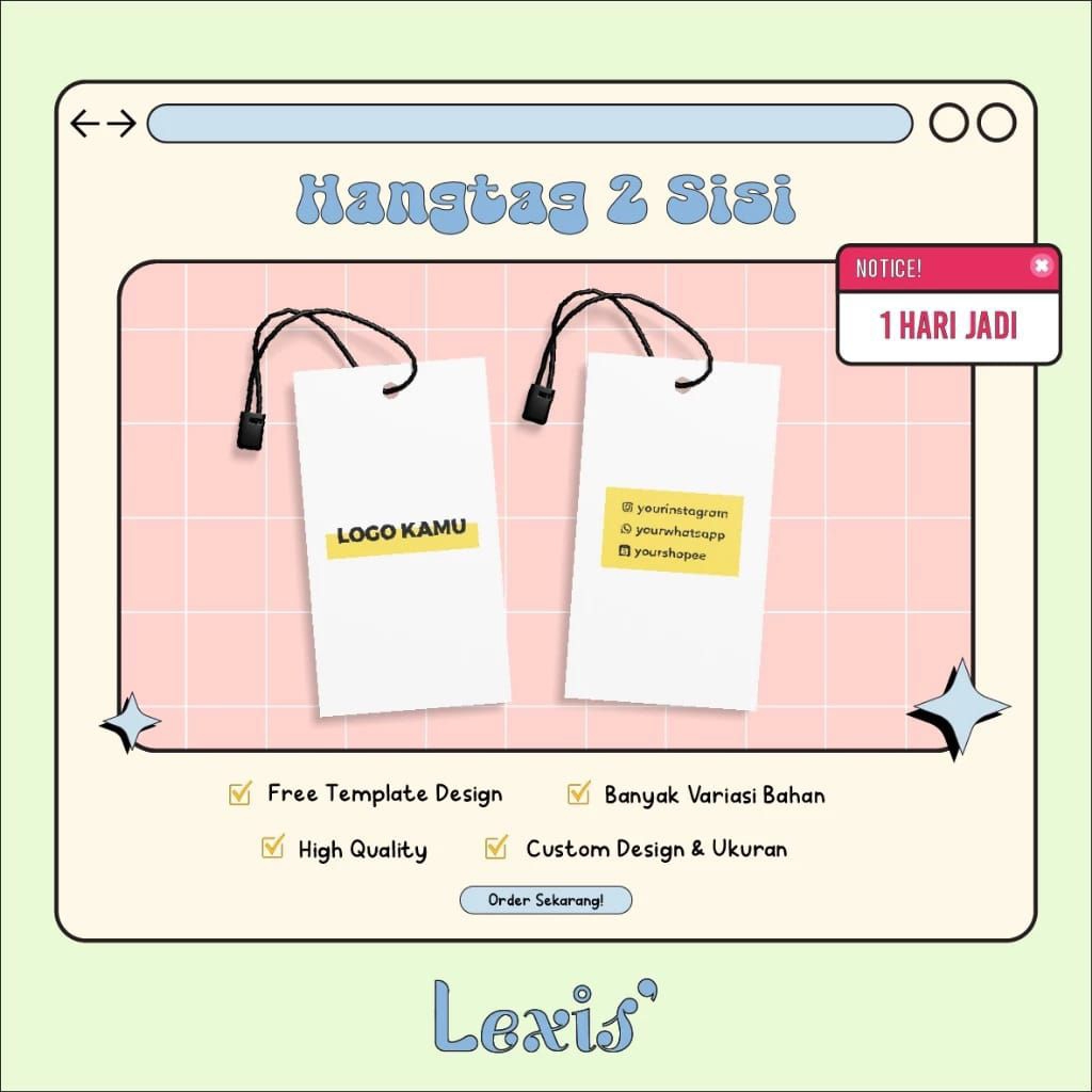 

Hang Tag Baju 2 Sisi (FREE DESIGN) - Label Baju - Cetak Hang tag Baju Lebarann86 - Label Merek - Merek Baju