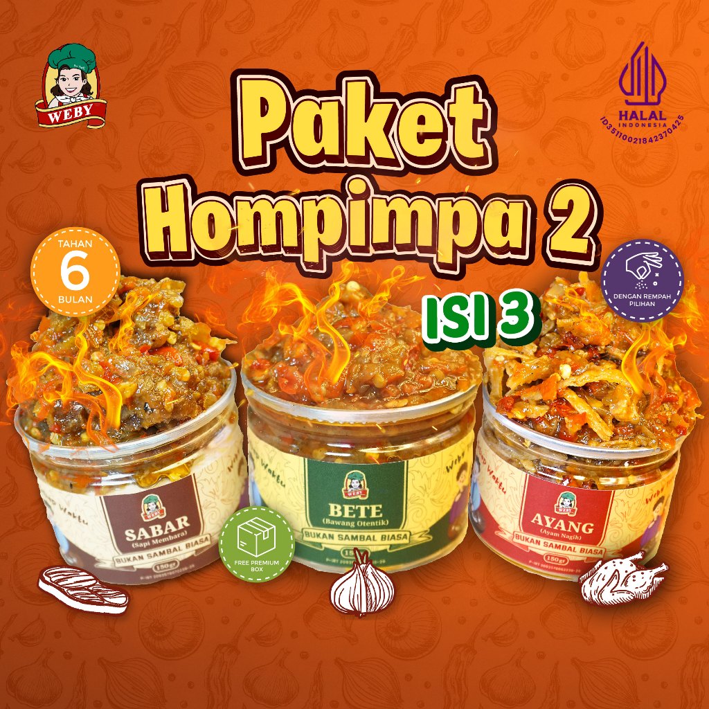 

SAMBAL WEBY - PAKET HOMPIMPA 2 - Sambal Bawang, Sambal Ayam, Sambal Sapi, Enak dan Nagih isi 150 gr