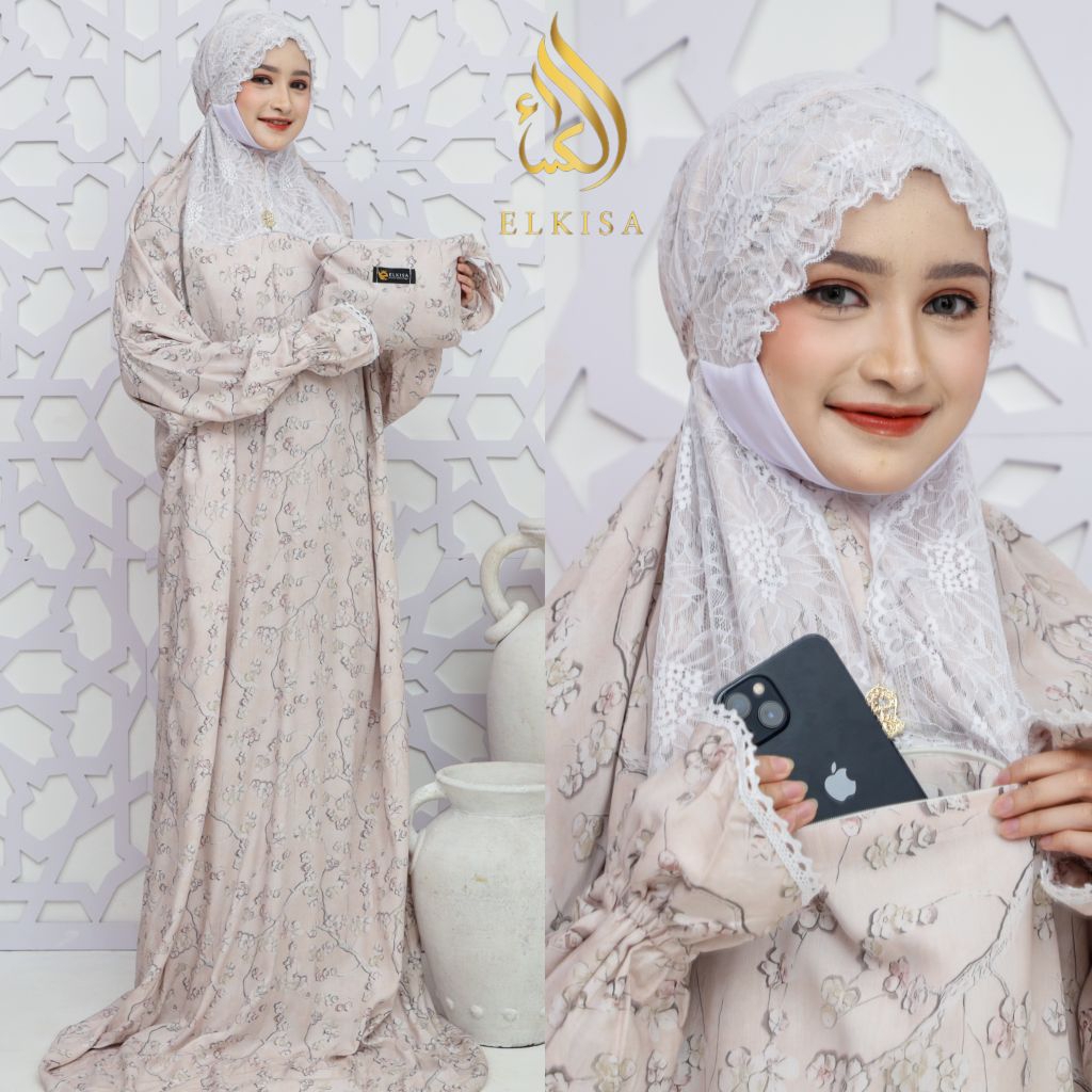 Mukena Terusan Marwa Motif by Elkisa/mukena motif/mukena terusan/mukena renda/mukena khadijah/mukena