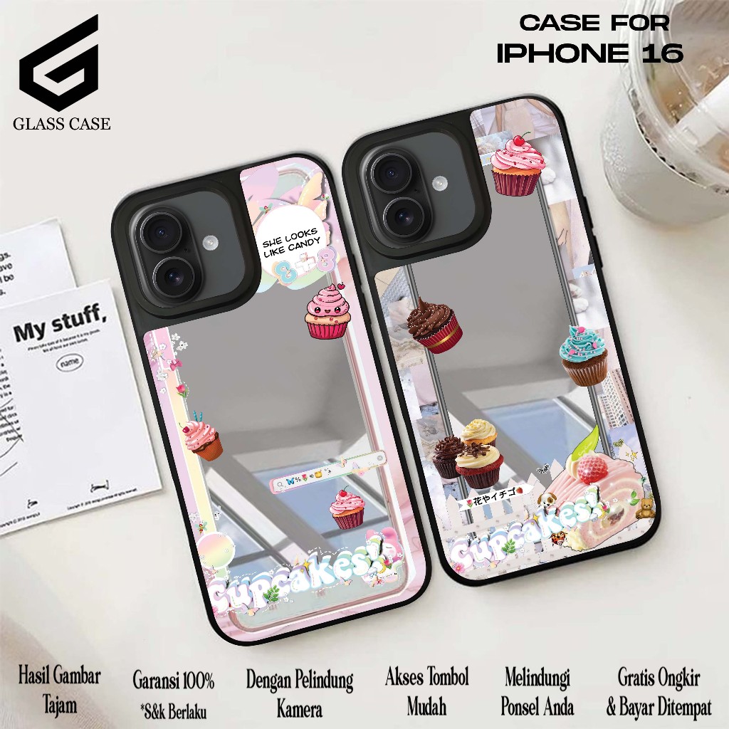 MIRROR CASE IPHONE 16 SOFTCASE KACA FULL COVER CASING CERMIN ( CUPCAKES ) - CASING HP AESTHETIC - CA