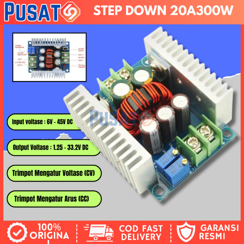 DC-DC STEP DOWN CA CC ADJUSTABLE BUCK CONVERTER POWER SUPPLY 20A 300W
