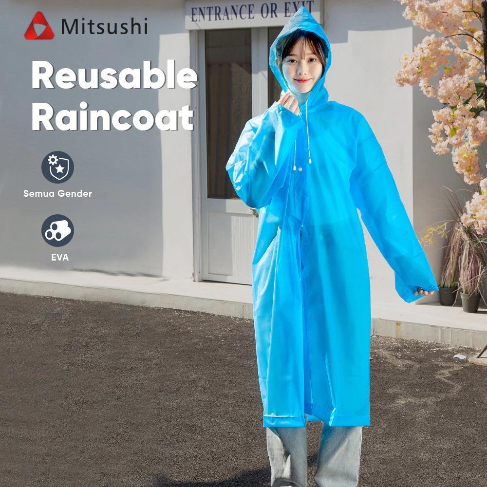 Mitsushi Jas Hujan Dengan Desain Bagus Terusan Ponco Tebal EVA Raincoat Kancing Transparan Polos