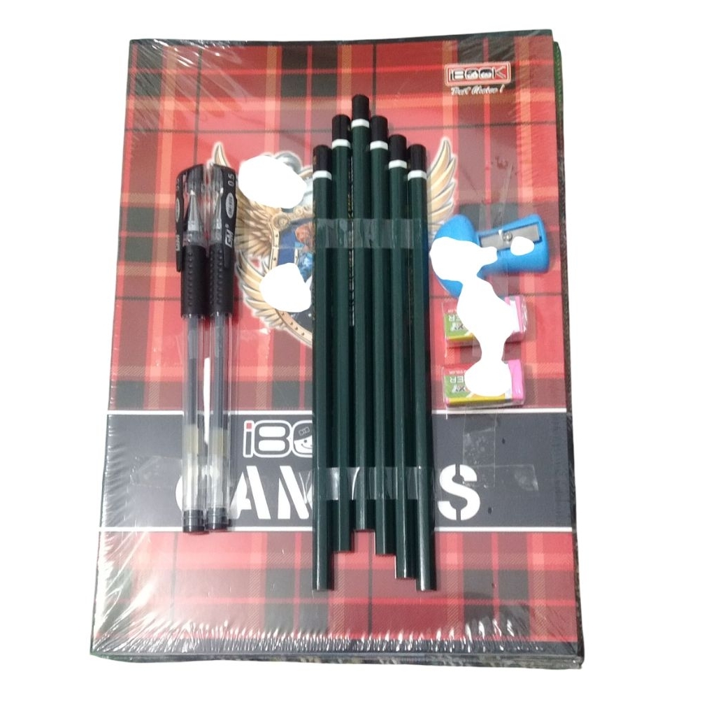 

paket komplet 1pak buku boxy iBook 36 2pulpen gel,6pensil,2penghapus,1rautan