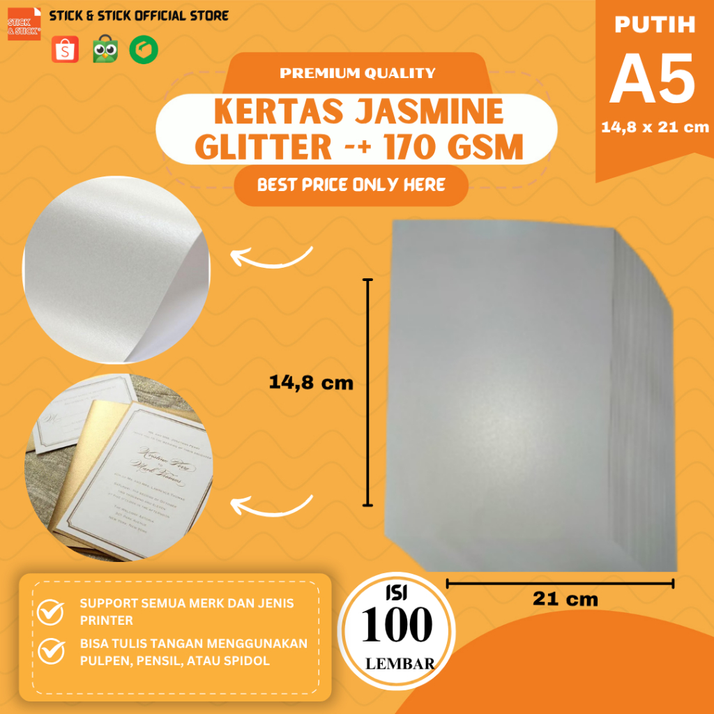 

Kertas Jasmine Putih A5 Glitter 170 Gsm isi 100 Lembar