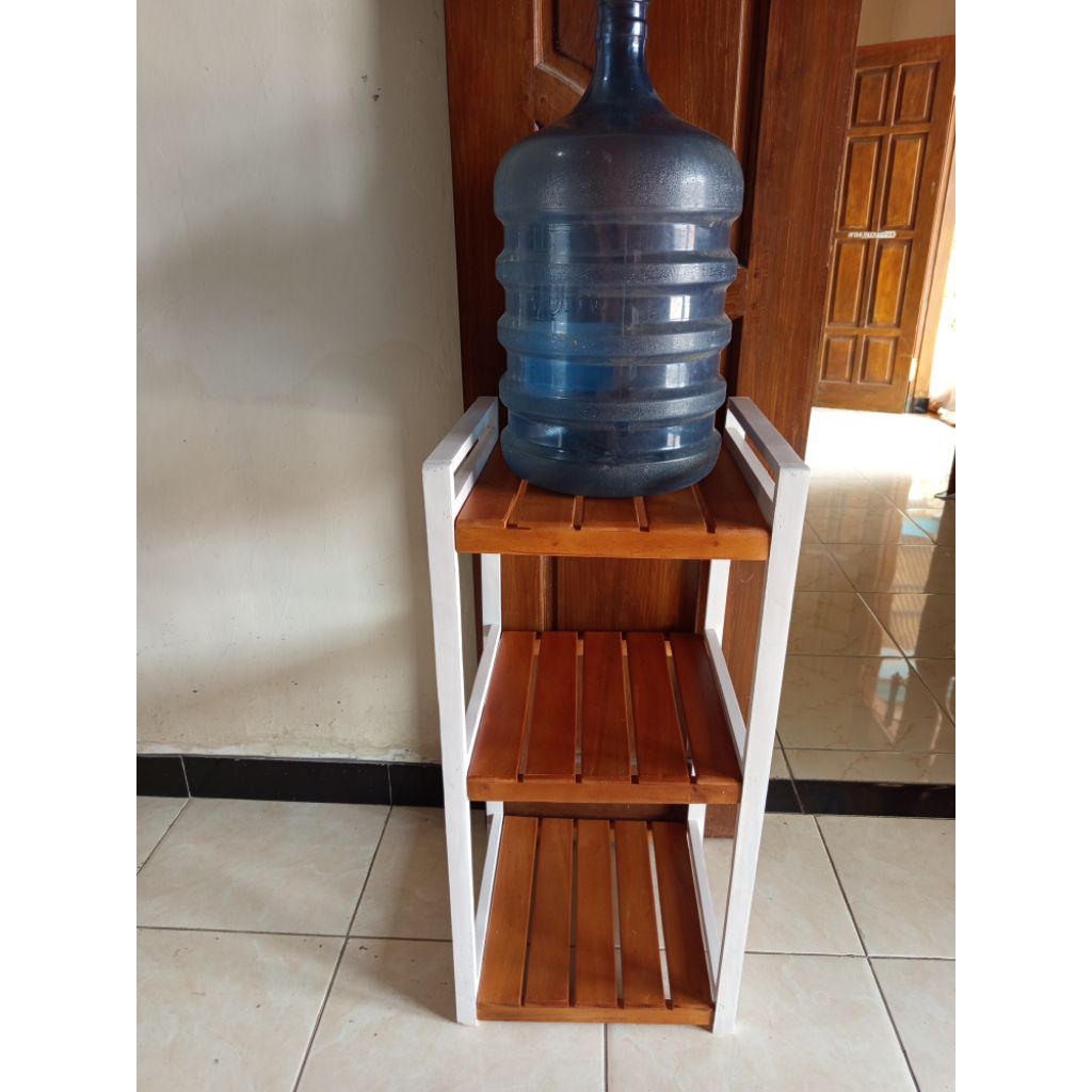 Rak dispenser dan rak magicom 3 susun serbaguna bahan kayu
