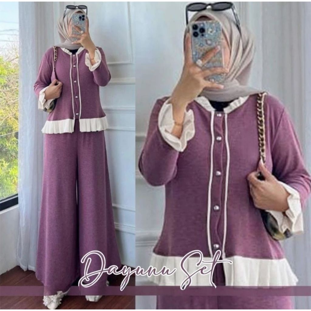 Dayunu set kancing polos crinkle airflow LD 110 // One set wanita busui friendly
