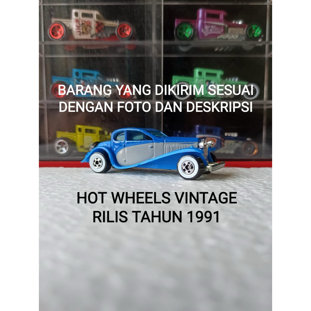 Hot Wheels Vintage 37 Bugatti 1932 Type 50 Rilis 1991 Blue Grey Ban White Wall Body Dan Base Besi Di