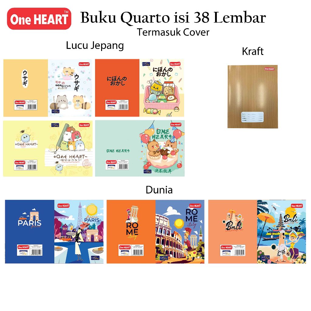 

Buku Tulis One Heart 38 lembar Murah Kraft dan Lucu / Buku Tulis By paper One 38 lbr