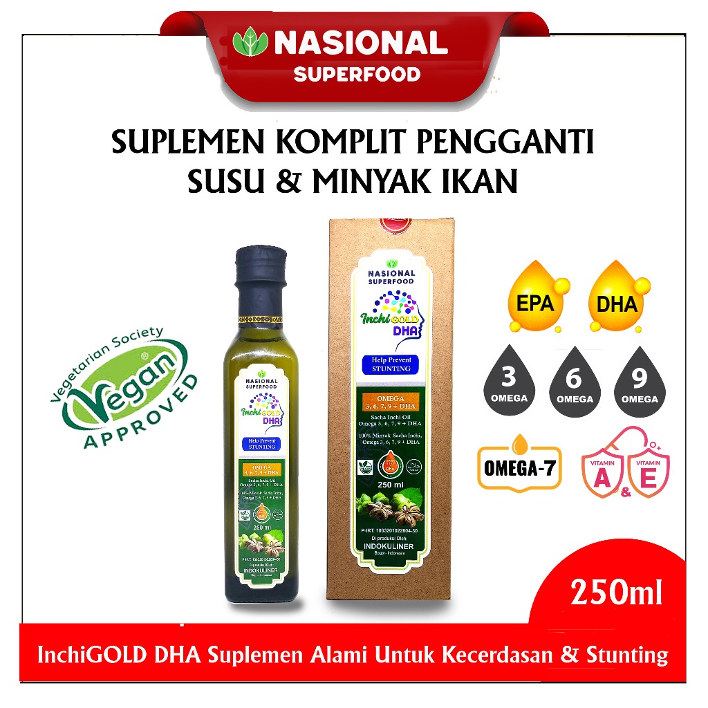 

Nasional Superfood Minyak Sacha Inchi InchiGold Oil Omega 3 Omega 7 DHA EPA VEGAN Omega 6 9 Vitamin A E 250ML