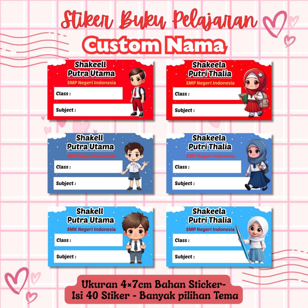 

(BARU) Stiker Label Buku Pelajaran Sticker Buku Nama Sekolah / Stiker Custom Nama Buku Pelajaran/ Stiker Nama Buku