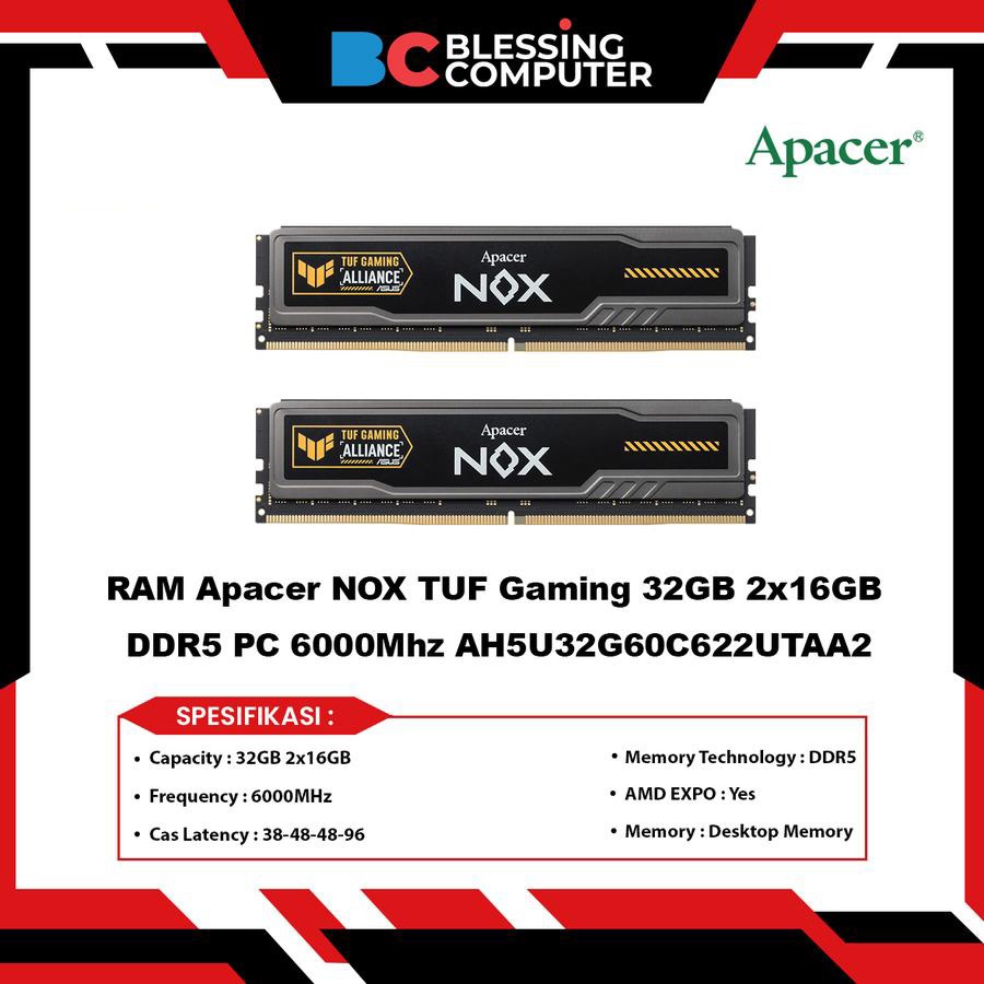 RAM Apacer NOX TUF Gaming 32GB 2x16GB DDR5 PC 6000Mhz AH5U32G60C622UTAA2