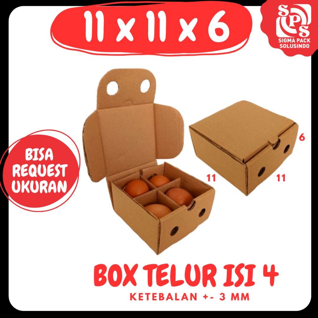 

Box telur 11x11x6 LD Kardus Telur isi 4 Packing Kotak Dus Telur Asin Tray Endog Endok Zigma Box