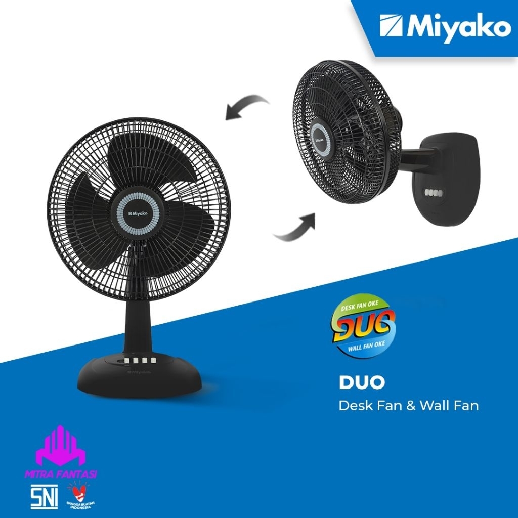 MIYAKO Kipas Angin Meja KAD1228H PL 12" Duo Desk Wall Fan KAD 1228 H Plastik 12 inch 2in1 Meja Gantu