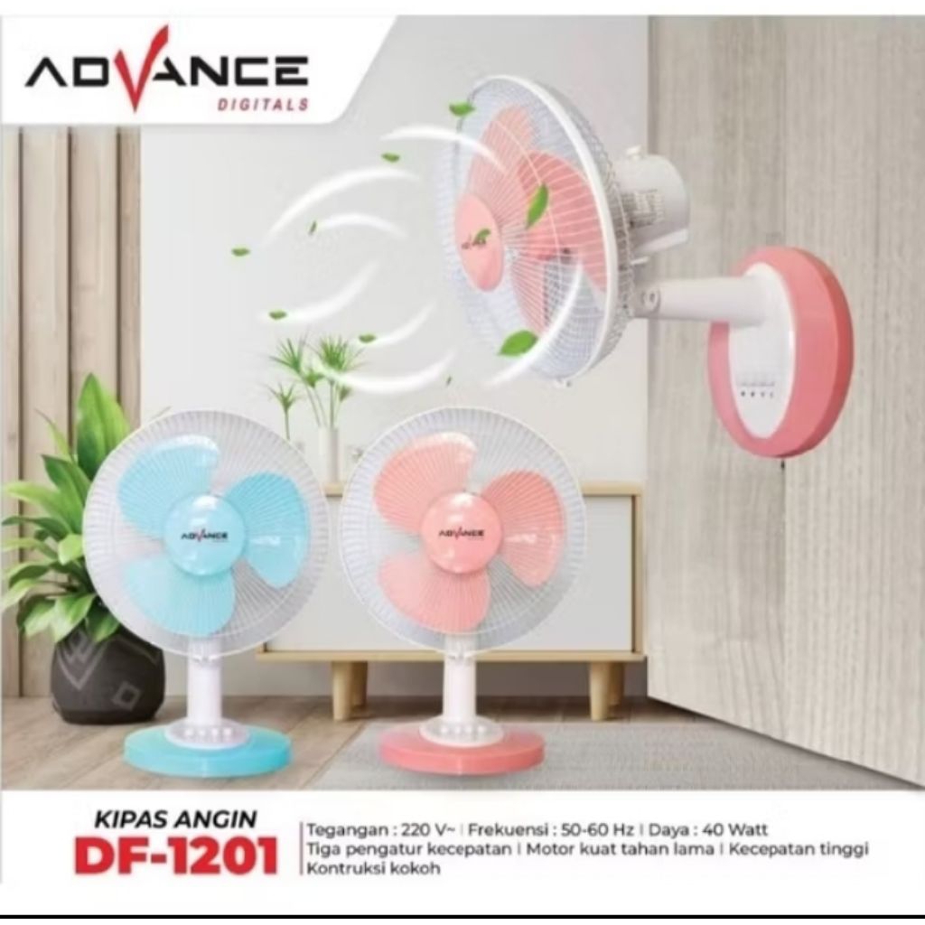 KOTA BATAM - ADVANCE DF1201 DF 1201 desk fan wall fan kipas angin meja 12 inch pink biru