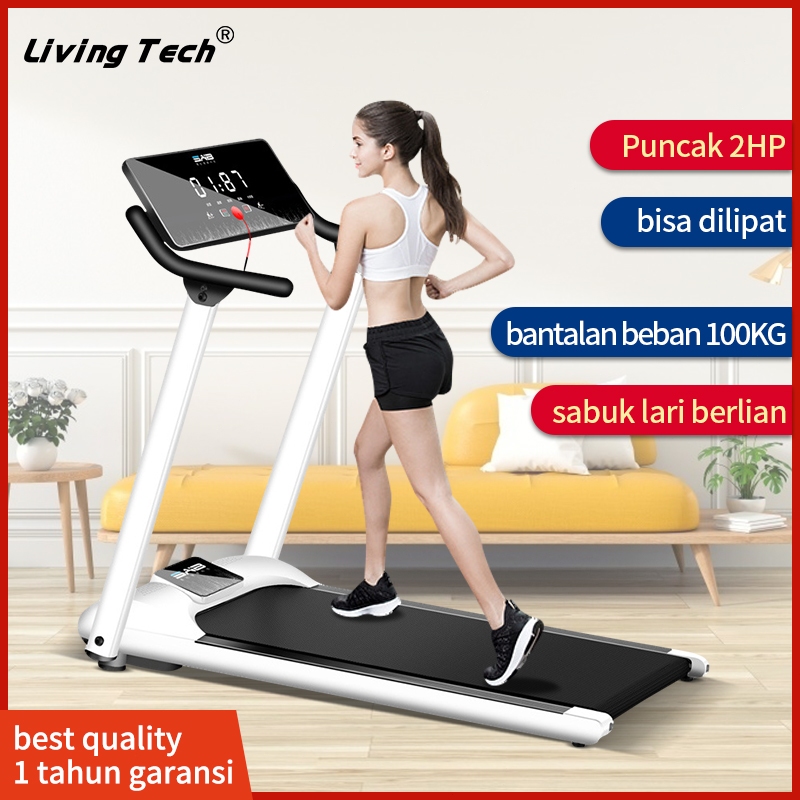 Treadmill Elektrik Lipat 2.0 HP Mesin Lari Rumah dengan Layar LCD dan Penyerap Guncangan, Area Lari 