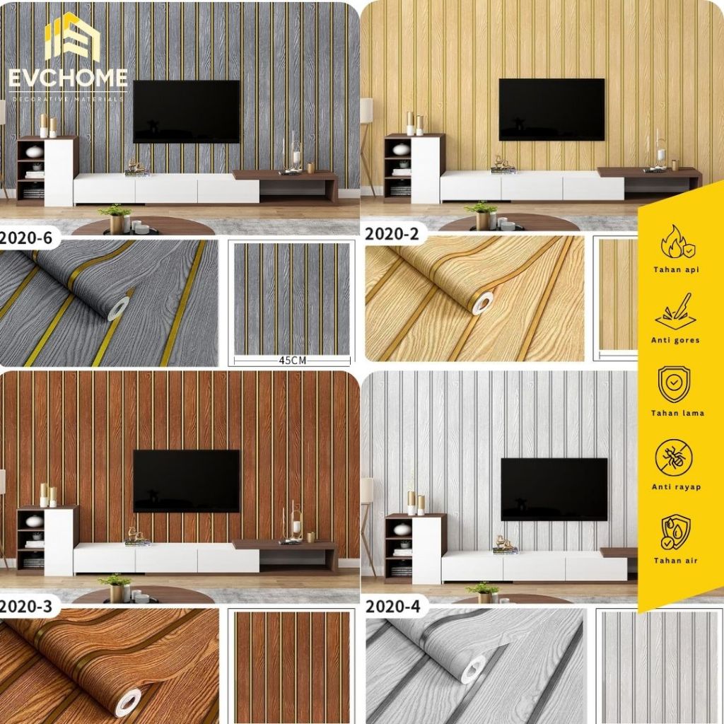 EVCHOME 45CM x 8M Wallpaper Dinding Ruang Tamu Kamar Tidur | Wallpaper Stiker Bata | Wallpaper Salur