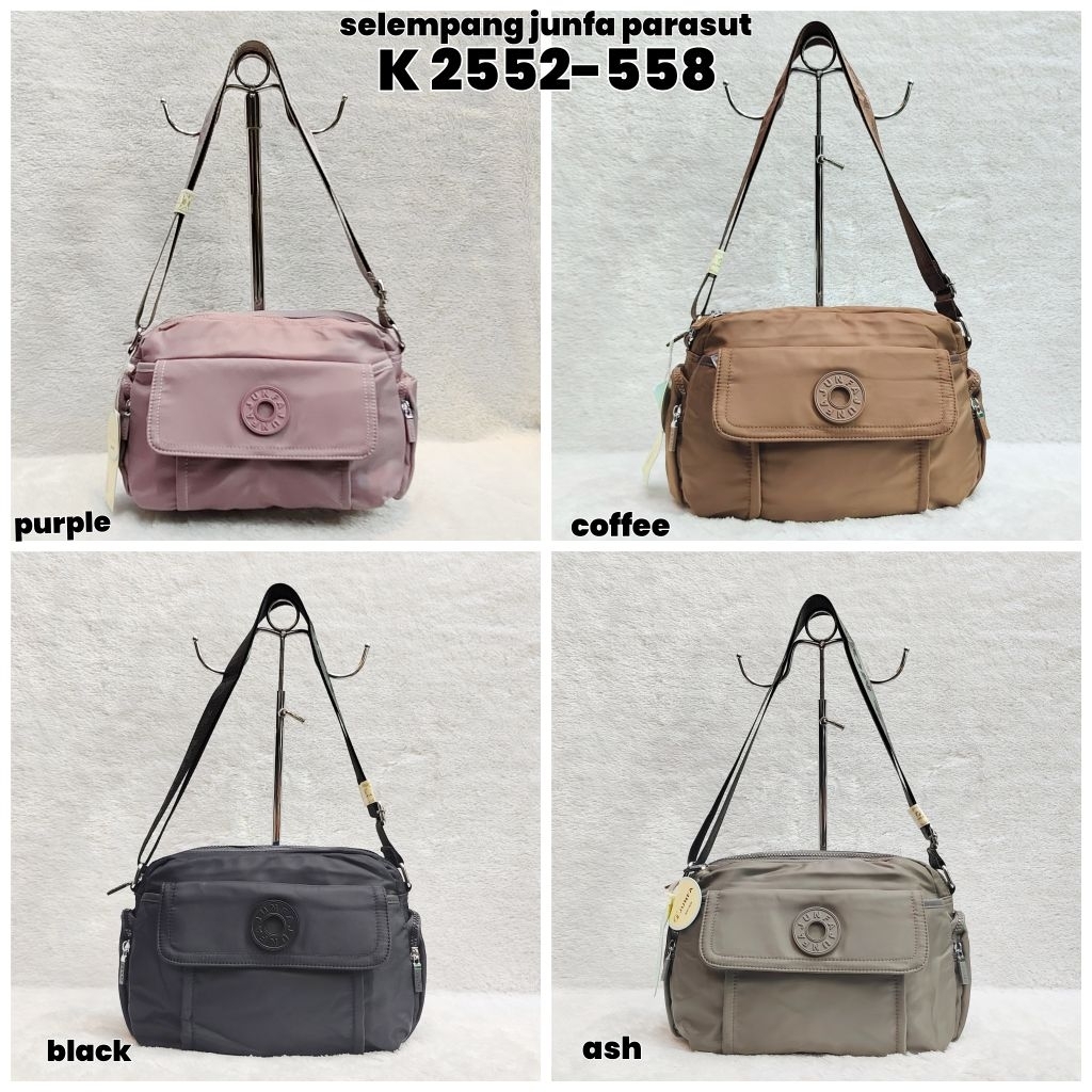 TERBARU   TAS SELEMPANG JUNFA MODE K2552-558 LOGO BARU TALI LANGSUNG BAHAN PARASUT WATERPROOF