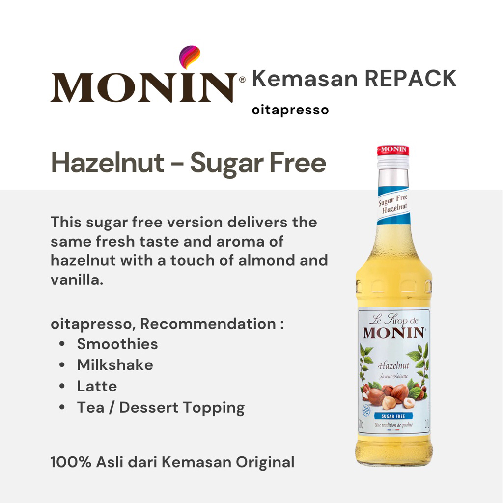 

REPACK - Monin Hazelnut Syrup - Sugar Free [30, 50, 100] g