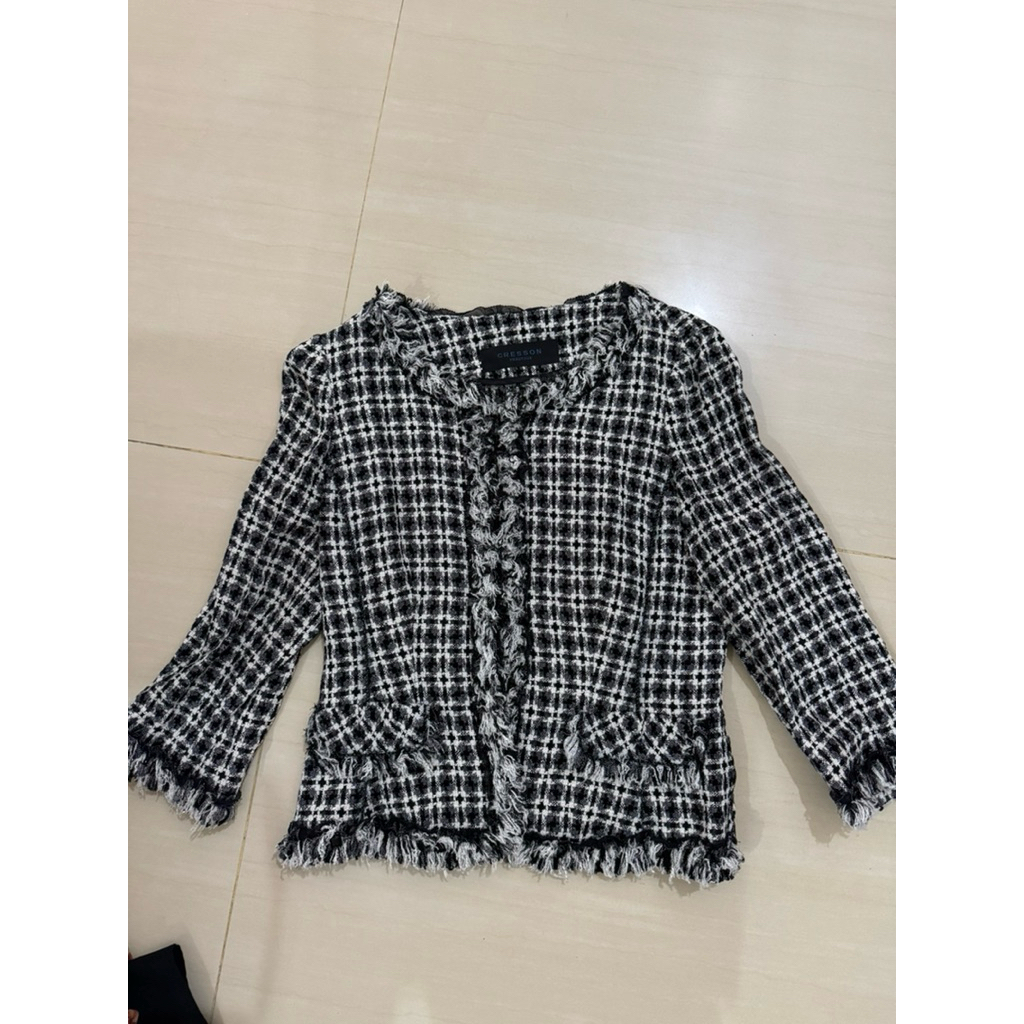 Jas blazer rompi wanita hitam putih preloved