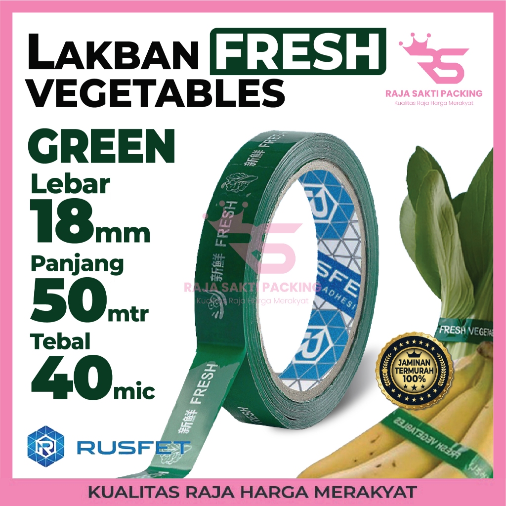 

Lakban Selotip FRESH Hijau 18mm x 50m Vegetables Sayur Isolatip Rusfet Harga Ecer Satuan Murah