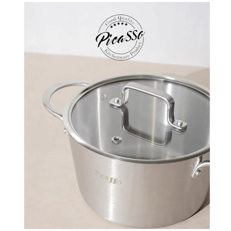 PANCI SOP POT stainless TEBAL PICASSO / Panci stenlis  SUS 304 TUTUP KACA / Panci Kuping /Panci soup