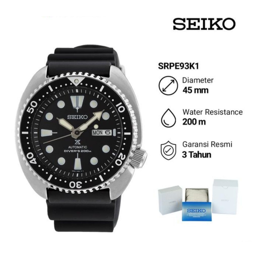 Seiko Prospex SRPE93K1 Turtle Automatic Diver 200M Jam Tangan Pria Original