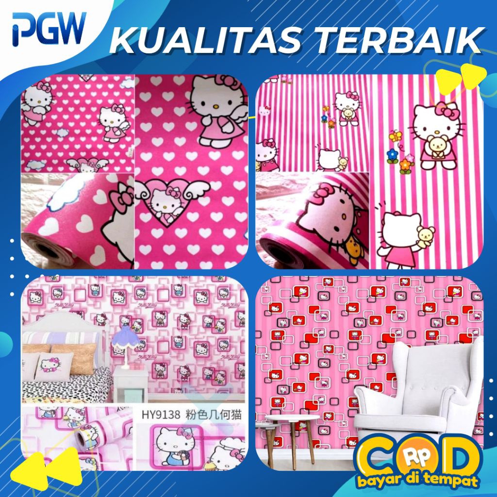 Wallpaper Dinding Aesthetic Wallpaper Dinding Kamar Wallpaper Dinding Motif Karakter Anak Hellokitty